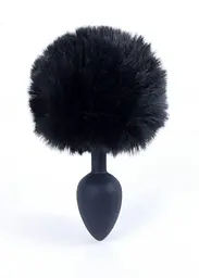 Анальна пробка - Bunny Tail Silicone Black Plug Black - мініатюра 6