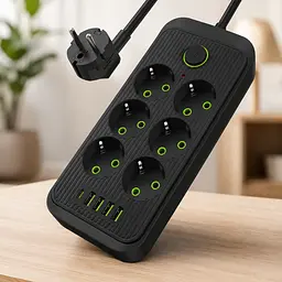 Мережевий фільтр (подовжувач) / Power — Socket F06U 6 розеток 4 USB + Type-C чорний 26X-211 / Мережевий подовжувач розеток - мініатюра 4