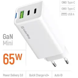 Зарядний пристрій ColorWay GaN Mini 65W PD Port PPS USB (USB-2C1A) white (CW-CHS058PD-WT) - мініатюра 7