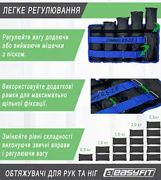Обтяжувачі для ніг та рук EasyFit набірні чорно-сині 0,5-2,5 кг (пара) - мініатюра 5