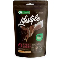 Ласощі для собак кроличьи уши з кроликом Nature's Protection Lifestyle Dried Rabbit Ears With Rabbit 75 г