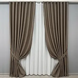 Комплект штор з тюлем VR-Textil Рогожка преміум TERRA LUXE, какао з білим, 2 штори 150×270 см + тюль 400×270 см, арт. 71-078/3