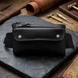 Бананка шкіряна 14809 Vintage чорна - мініатюра 4