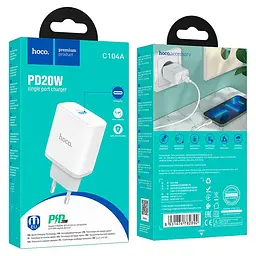 Сетевое зарядное устройство HOCO C104A Stage single port PD20W charger белый - миниатюра 2
