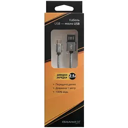 Дата кабель USB 2.0 AM to Micro 5P 1.0m Grey/Black Grand-X (FM02) - мініатюра 4