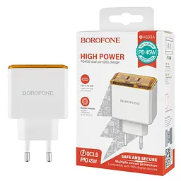 Зарядний пристрій BOROFONE BAS33A 2USB-C PD/QC45W білий (6941991110719)