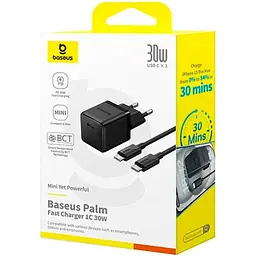 Мережевий зарядний пристрій Baseus Palm Fast Charger USB-C 30W + Cable USB-C to USB-C 60W 1m Black (P10111605113-01) [168077] - мініатюра 6