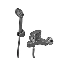 Змішувач для ванни Plamix CEZAR-009 EURO SET Graphite, зі шлангом, лійкою та кронштейном (PM0694) - мініатюра 2