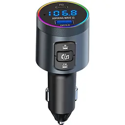 Автомобільний FM-трансміттер Aspiring Wave 12 48W PD LED/Bluetooth/microSD/QC3.0,USB-C 30W