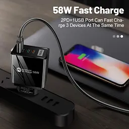 Зарядний пристрій Mirrow USB 2-Type-C Super Charge/Quick Charge 3.0 PD 58W Black (FR050840) - мініатюра 2