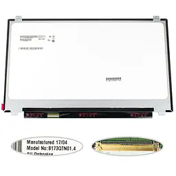 Матриця 17.3 B173QTN01.4 2560х1440, 40pineDP, 120Hz, LED, SLIM вертикальні вушки, матова, роз'єм ліворуч знизу для ноутбука