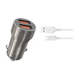 Зарядний пристрій XO CC48 2.4A/2 USB + microUSB Grey (XO-CC48m-GR)