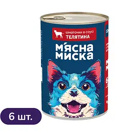 Набір вологого корму для дорослих собак М'ясна Миска шматочки в соусі з телятиною 6 шт x 1.24 кг