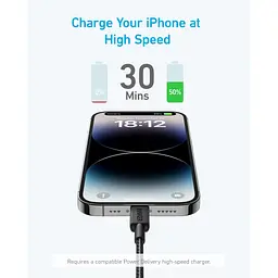 Дата кабель USB-C to Lightning 1.8m nylon 322 black Anker (A81B6G11) - мініатюра 2