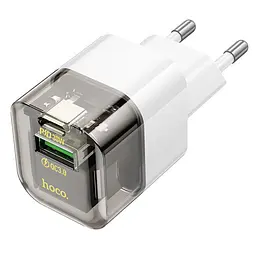 Мережевий зарядний пристрій Hoco C131A Platinum dual-port PD30W+QC3.0 charger + кабель Type-C to Type-C чорний - мініатюра 2