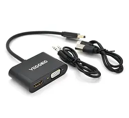 Конвертор-переходник HDMI (папа) на VGA (мама) + HDMI (мама) + 3.5 мм VEGGIEG H-V500 25cm - мініатюра 2