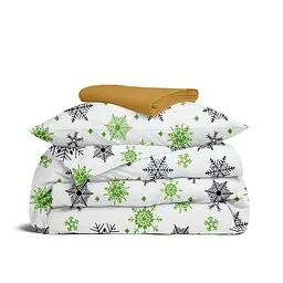 Дитяча постільна білизна в ліжечко SNOWFLAKES CS6, зелений (SnowflakesGreenGreyWhite_Mustard_140)