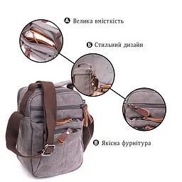 Компактна чоловіча сумка із щільного текстилю 21244 Vintage сіра - мініатюра 8