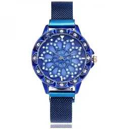 Годинники жіночі з каучуковим ремінцем No Brand Classic Diamonds 40 мм Блакитний (2104618461) - миниатюра 1