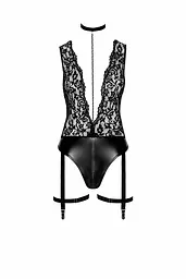 Боді Noir Handmade F297 Libido, S, чорне, мереживо, низ під латекс, відкритий доступ, гартери - мініатюра 4