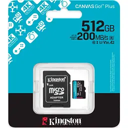 Карта пам'яті Kingston microSD 512GB C10 UHS-I U3 A2 V30 R200/W160MB/s + SD - мініатюра 3