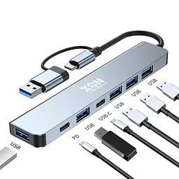USB-хаб XON SmartHub 7 в 1 (2xType-C, USB3.0, 4xUSB2.0) Сірий (UHUHP071342G 5184) - мініатюра 2