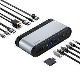 Хаб адаптер Baseus Working Station Four-Screen 16-in-1 (CAHub-HG0G) - мініатюра 3