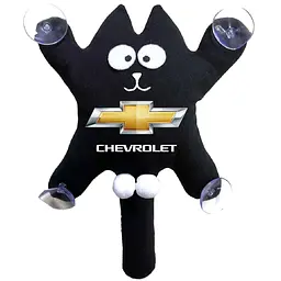 Іграшка на присосці Кіт Саймон XL Chevrolet Жирний Кіт Чорний (Кольоровий логотип 3D)