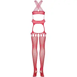 Бодістокінг Obsessive Bodystocking G313 S/M/L Red, шнурівка, геометричний декор - мініатюра 6