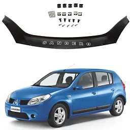 Дефлектор капоту мухобійка для Renault Sandero 2008-2013 Євро Кріплення (Voron Glass) MR11807
