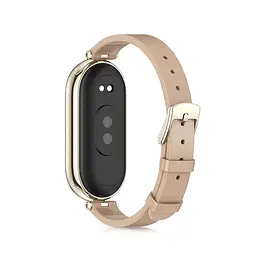 Шкіряний ремінець MiJobs для фітнес-браслета Xiaomi Mi Band 8 і 9 Type B бежевий, тримач - золотистий - мініатюра 2