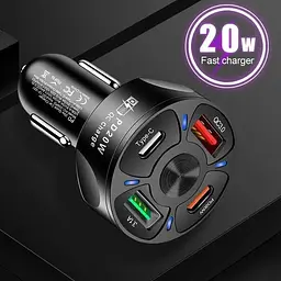 Автомобільний зарядний пристрій No Brand CWa 2USB 2Type-C PD20W QC 3.0 Black (70250551) - мініатюра 6