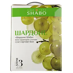 Вино Shabo Шардоне, біле, сухе, Bag-in-Box, 9,5-14%, 3 л - мініатюра 2