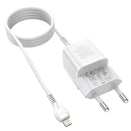 Адаптер мережевий HOCO Type-C to Lightning Cable Prestige charger set N20 |1USB/1Type-C, 20W, 3A, QC/PD| - мініатюра 2