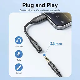 Перехідник USB-C аудіо Jack 3.5мм, Aluminum Alloy, чорний Vention - мініатюра 6