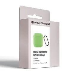 Силіконовий чохол для навушників Apple AirPods 2, Hang Case, зелений, ультратонкий захисний кейс товщиною 2 мм, захист від подряпин, пилу та ударів, компактний, з карабіном для кріплення, ArmorStandart (ARM59693) - мініатюра 3