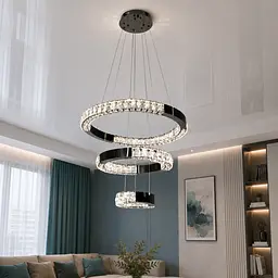 Підвісна LED люстра Diasha 7968/600+400+200BHR хром із трьома кришталевими кільцями та пультом