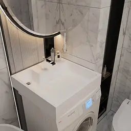 Раковина глянцева над пральною машиною Amidicon Breeze 60 600x600 з литого каменю BREEZE_60_HL, Білий - мініатюра 8