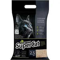 Рослинний наповнювач SuperCat Біобентоніт комкуючий для котячих туалетів 2.5 кг