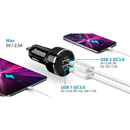 Автозарядка 2xUSB 36W (2xUSB-A) QC3.0,3А UCA-80 чорна Defender (83832) - мініатюра 2