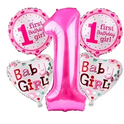Набір фольгованих кульок "Baby Girl 1st Birthday" 5 шт святкові декорації