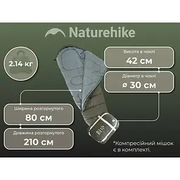 Спальник з капюшоном Naturehike CNK2300SD014 MJ600 Січ, зелений - мініатюра 15