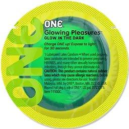 Набір презервативів ONE Glowing Pleasures, 100 шт, світяться в темряві, зі змазкою, паковання-тубус - мініатюра 2