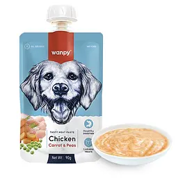 Рідкий корм для собак Wanpy Chicken Carrot & Pea ВАНПІ КРЕМ-ПЮРЕ КУРКА З МОРКВОЮ, пауч 90 г