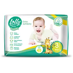 Подгузники Lolly PSoft Midi 3 (4-9 кг) 45 шт