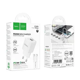 Мережевий зарядний пристрій Hoco C147A Charm на 2 виходи 1хUSB / 1хType-C 20W з швидкою зарядкою - мініатюра 4
