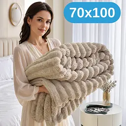 М'який двосторонній плюшевий хутряний плед Solve бежевий 70 x 100 см (KT9001012) - мініатюра 2