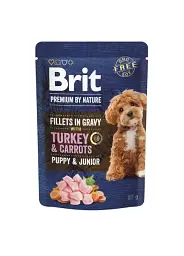 Вологий корм для цуценят з індичкою Brit Premium Fillets in Gravy Turkey & Carrots Puppy, 85 гр