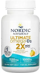 Риб'ячий жир з вітаміном Д3 Nordic Naturals Ultimate Omega 2X 60 гел міні капс лимон