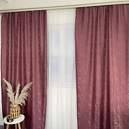 Жакардові штори малинового кольору 2шт. 150х270 з білим шифоновим тюлем 400х270, на тасьмі ALBO pbe0052680